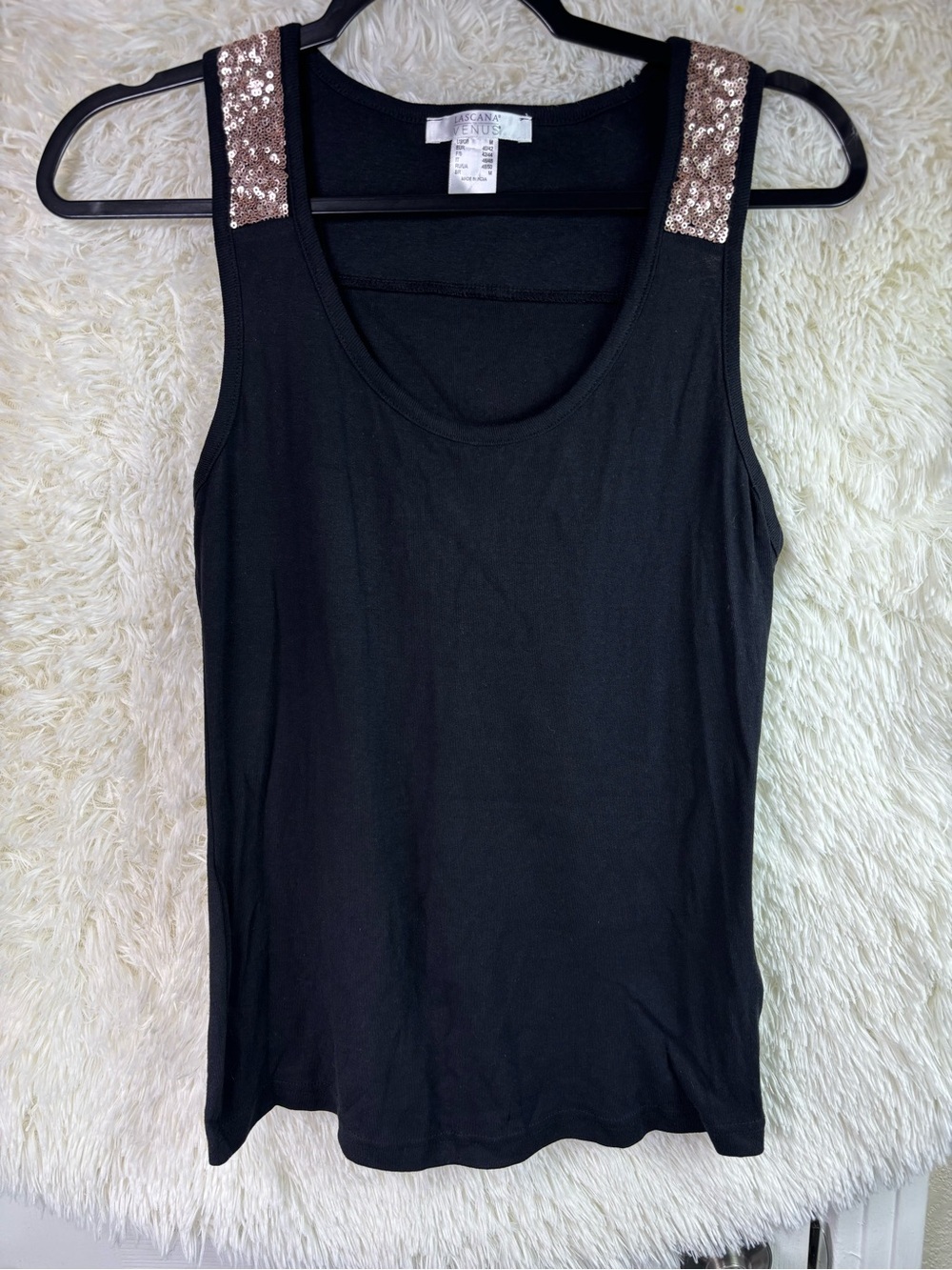 VENUS Black Tank with Rose Gold Sequin Straps